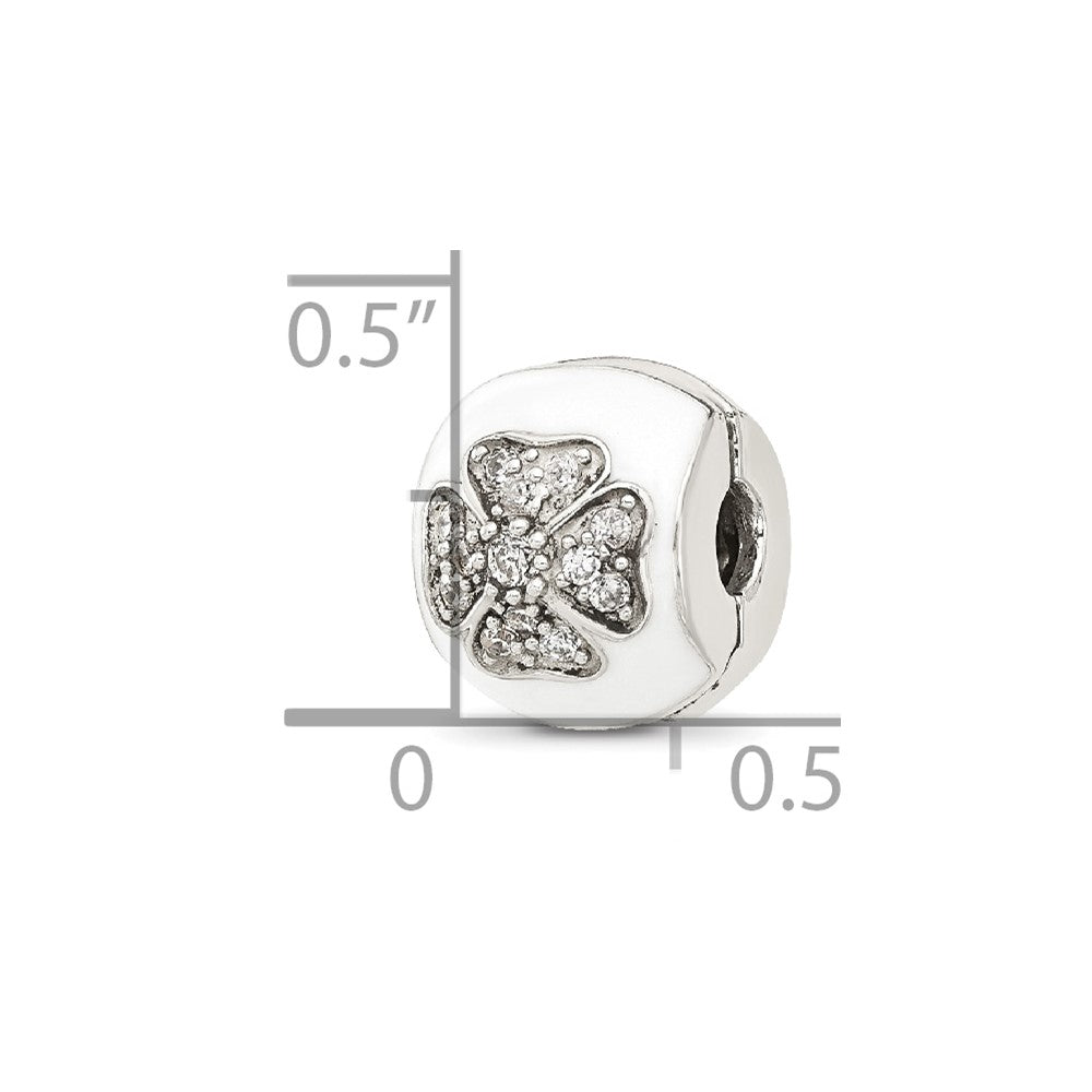 Sterling Silver Reflections White Enamel and CZ Floral Clip Bead