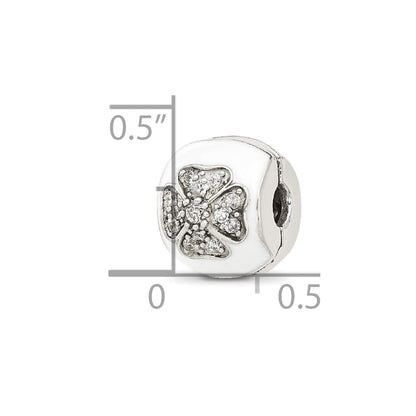 Sterling Silver Reflections White Enamel and CZ Floral Clip Bead