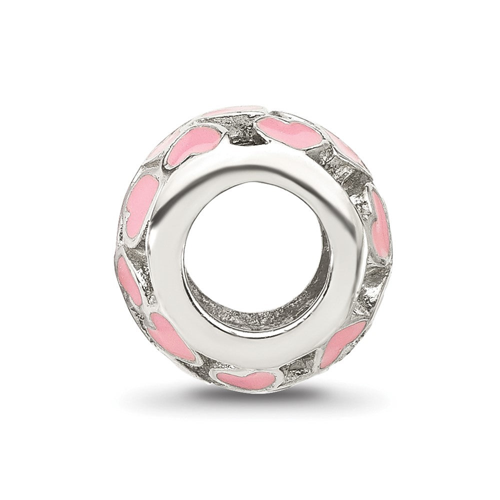 Sterling Silver Reflections Polished Pink Enameled Hearts Bead