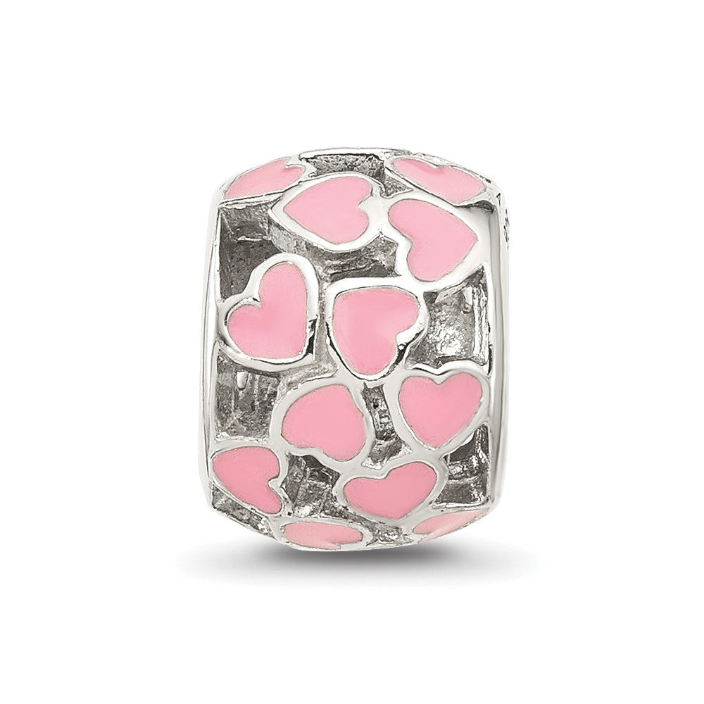 Sterling Silver Reflections Polished Pink Enameled Hearts Bead