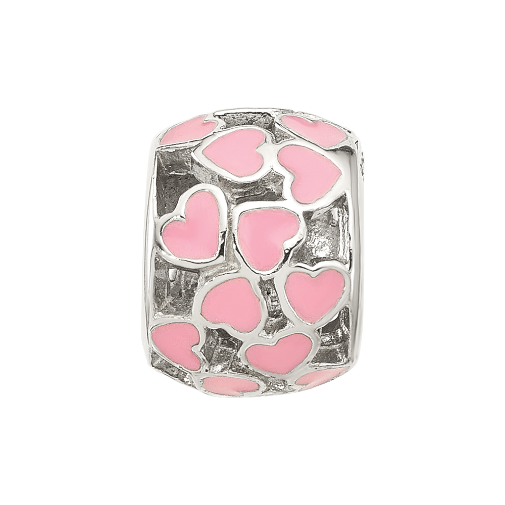 Sterling Silver Reflections Polished Pink Enameled Hearts Bead