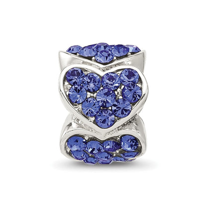 Sterling Silver Reflections Blue Crystal Hearts Bead
