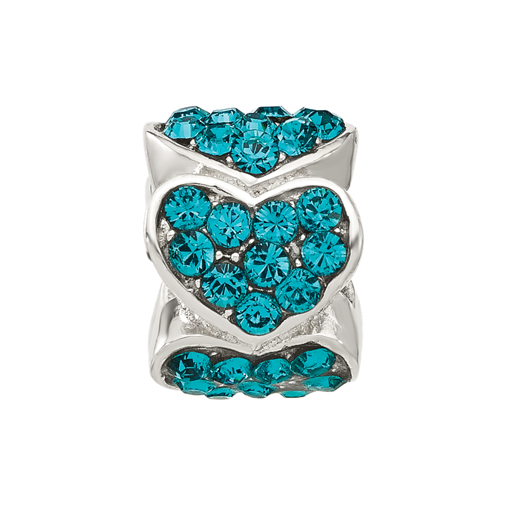 Sterling Silver Reflections Teal Crystal Hearts Bead