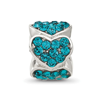 Sterling Silver Reflections Teal Crystal Hearts Bead