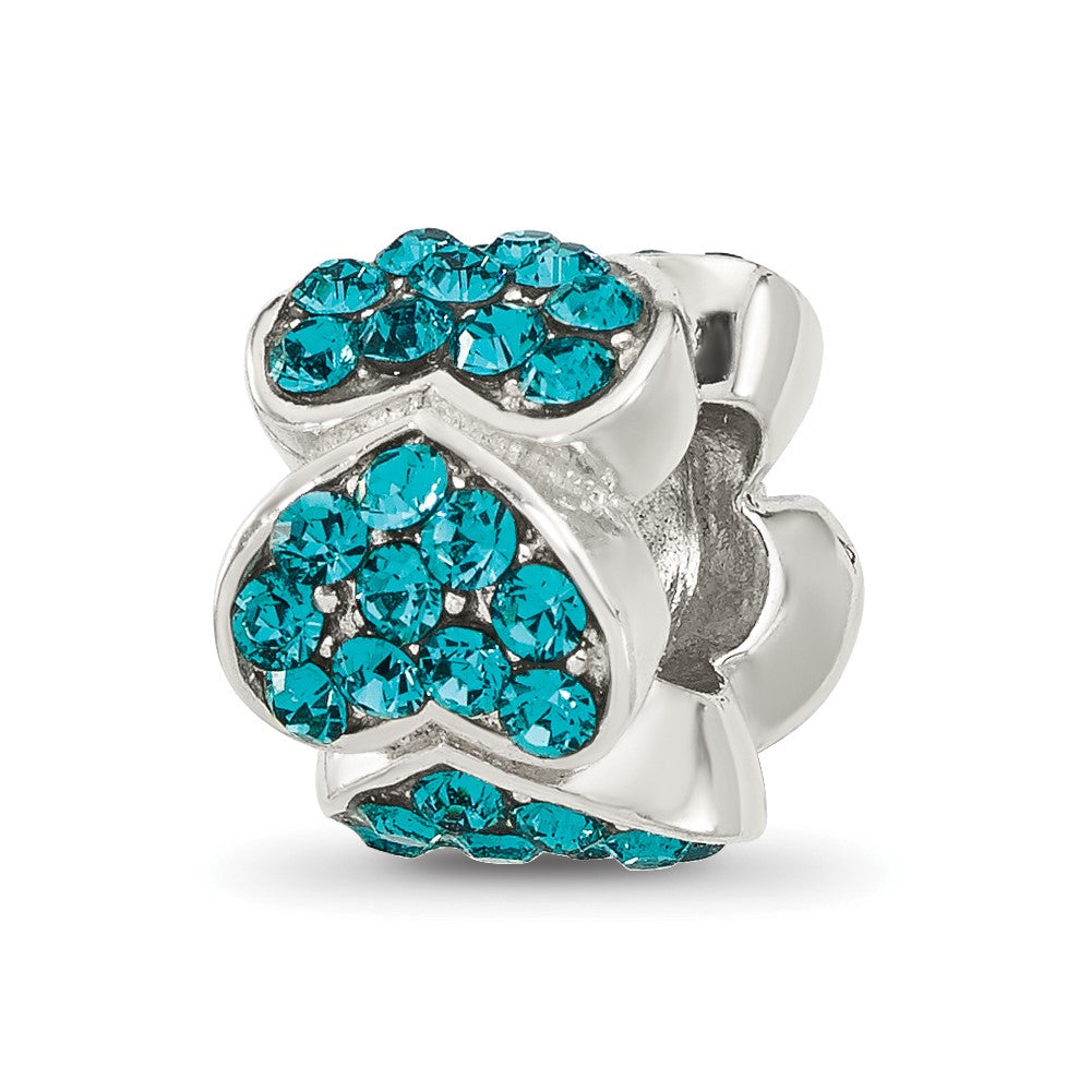 Sterling Silver Reflections Teal Crystal Hearts Bead