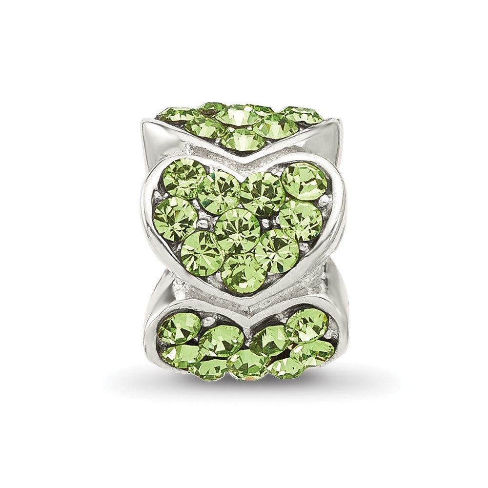 Sterling Silver Reflections Green Crystal Hearts Bead