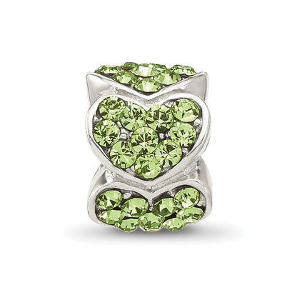 Sterling Silver Reflections Green Crystal Hearts Bead