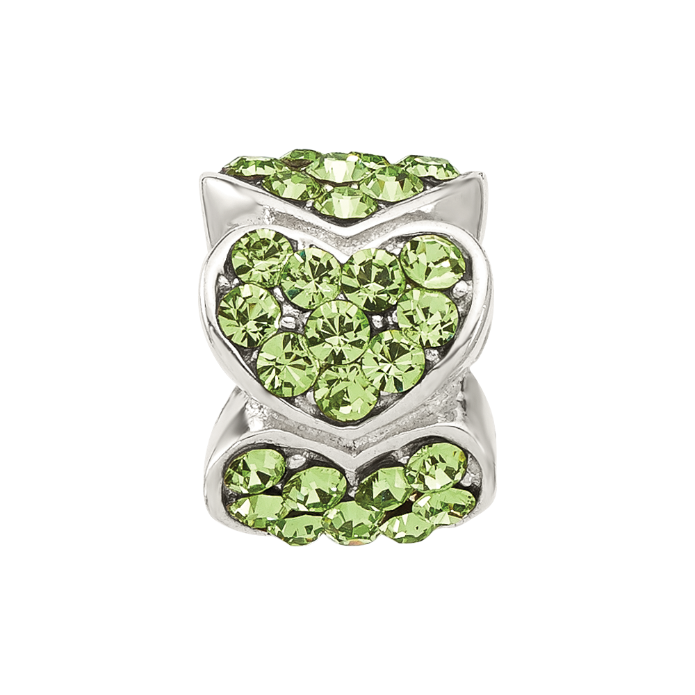 Sterling Silver Reflections Green Crystal Hearts Bead