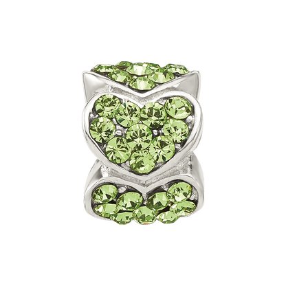 Sterling Silver Reflections Green Crystal Hearts Bead