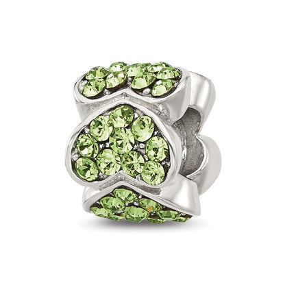 Sterling Silver Reflections Green Crystal Hearts Bead