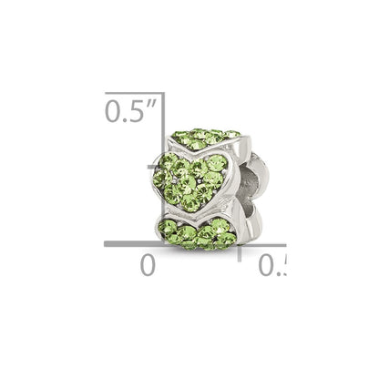 Sterling Silver Reflections Green Crystal Hearts Bead