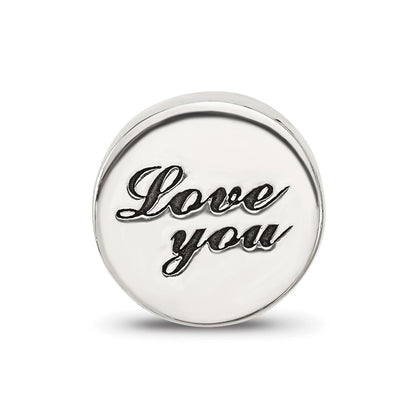 Sterling Silver Reflections Polished Antiqued Love You Circle Bead