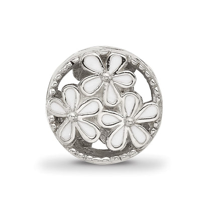 Sterling Silver Reflections White Enameled Floral Circle Bead