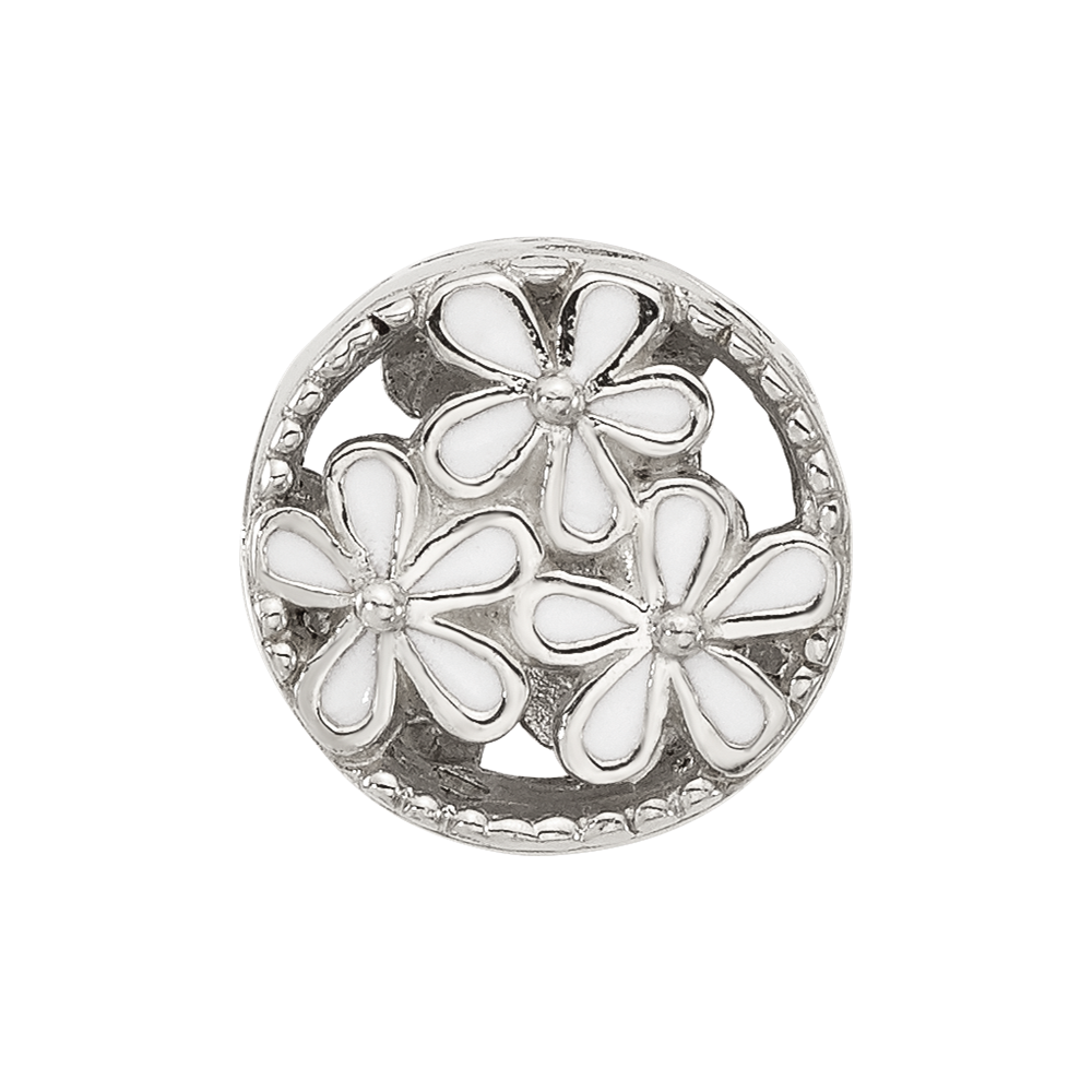 Sterling Silver Reflections White Enameled Floral Circle Bead