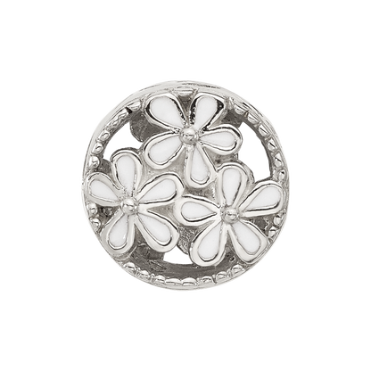 Sterling Silver Reflections White Enameled Floral Circle Bead