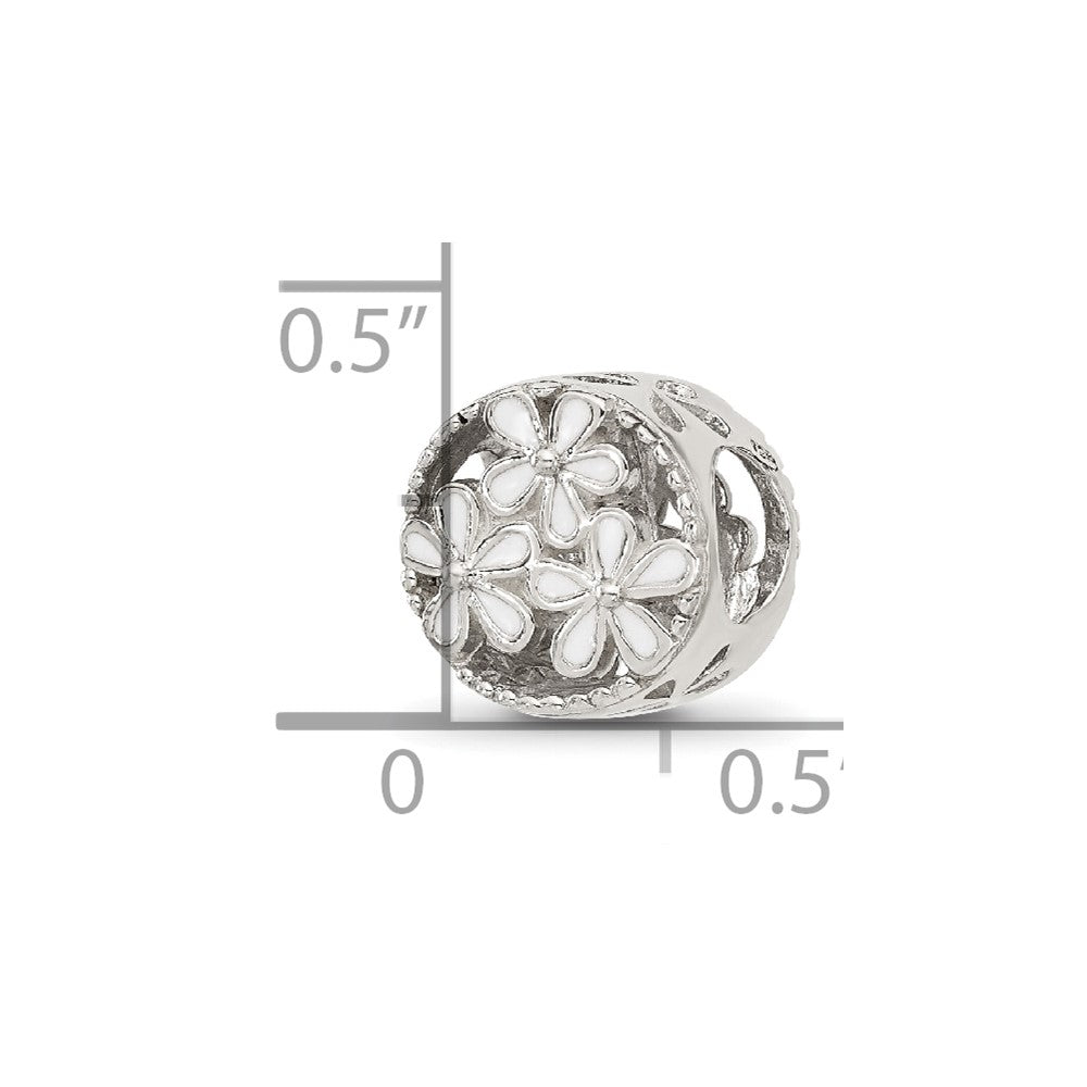 Sterling Silver Reflections White Enameled Floral Circle Bead