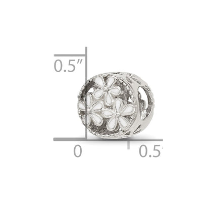 Sterling Silver Reflections White Enameled Floral Circle Bead