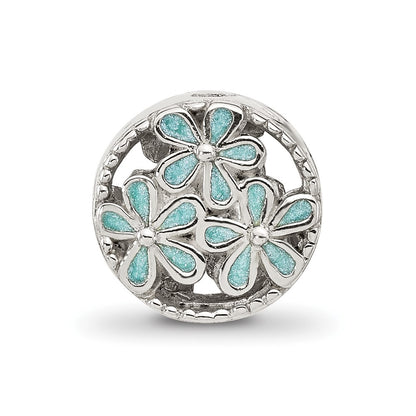 Sterling Silver Reflections Light Blue Enameled Floral Circle Bead