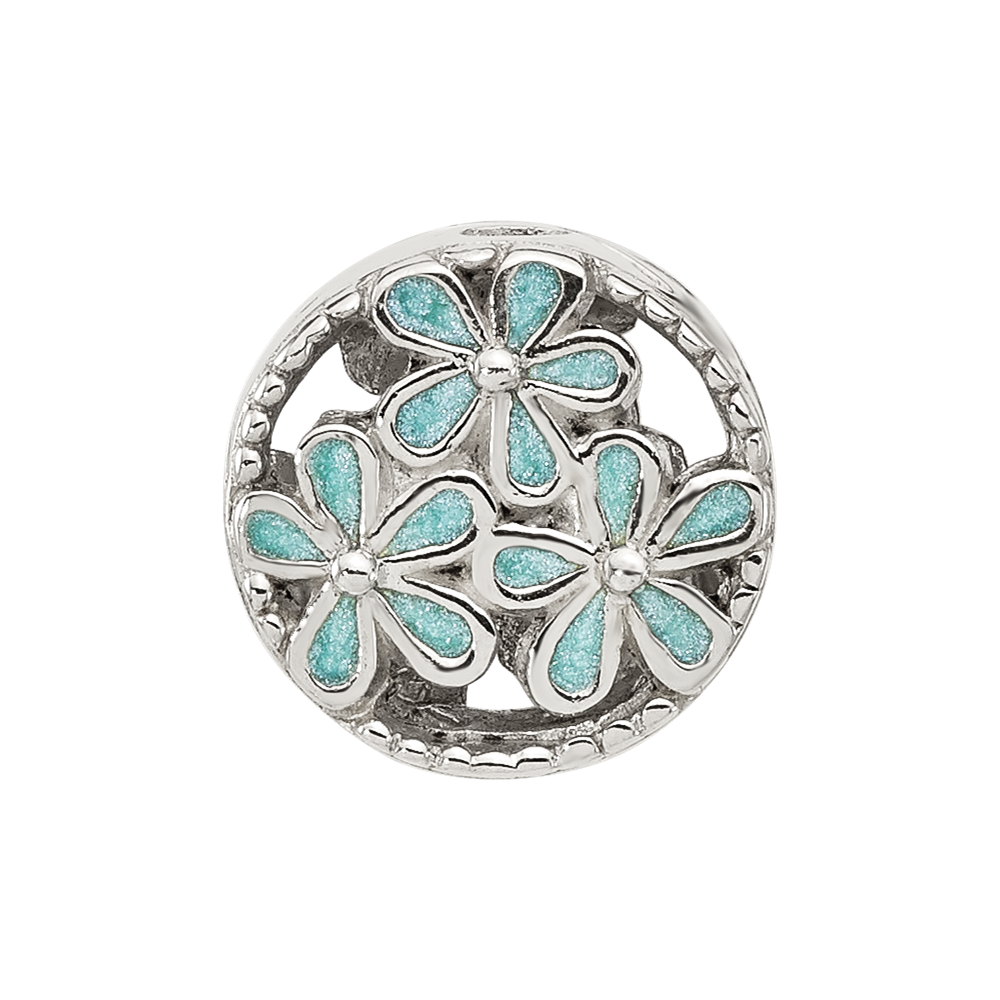 Sterling Silver Reflections Light Blue Enameled Floral Circle Bead