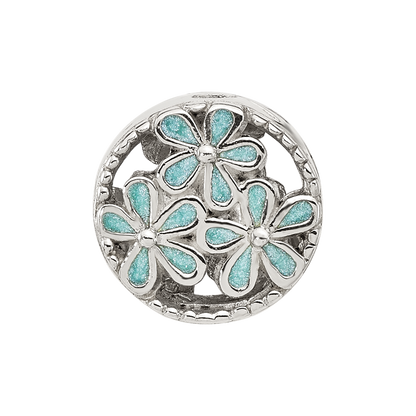 Sterling Silver Reflections Light Blue Enameled Floral Circle Bead