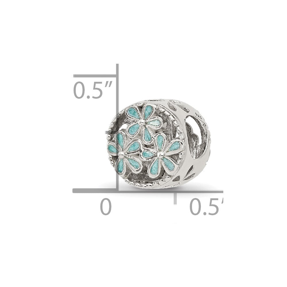 Sterling Silver Reflections Light Blue Enameled Floral Circle Bead