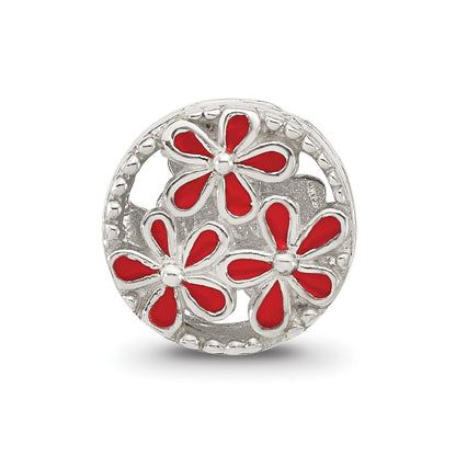 Sterling Silver Reflections Red Enameled Floral Circle Bead