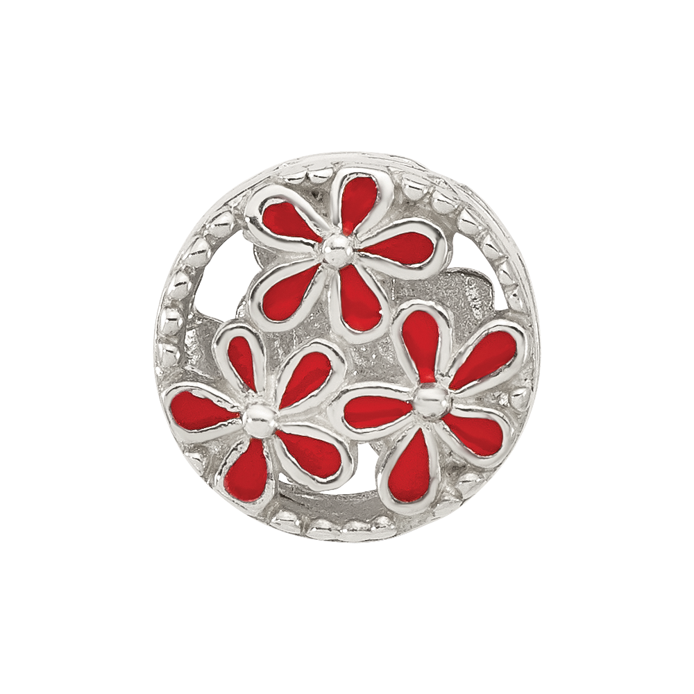 Sterling Silver Reflections Red Enameled Floral Circle Bead
