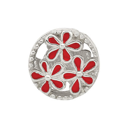 Sterling Silver Reflections Red Enameled Floral Circle Bead