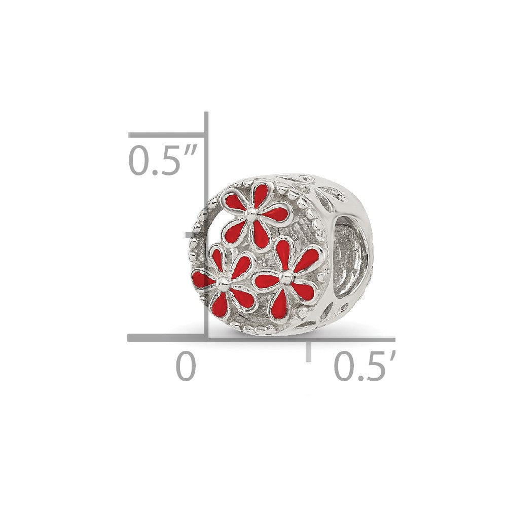 Sterling Silver Reflections Red Enameled Floral Circle Bead