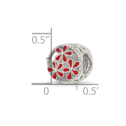 Sterling Silver Reflections Red Enameled Floral Circle Bead
