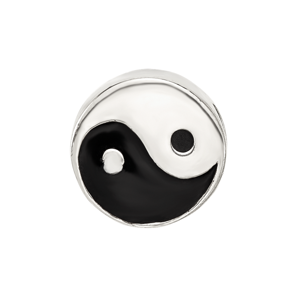 Sterling Silver Reflections Enameled Yin and Yang Circle Bead