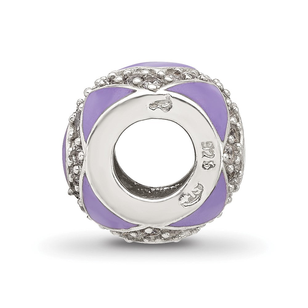 Sterling Silver Reflections Purple and CZ Enameled Design Bead