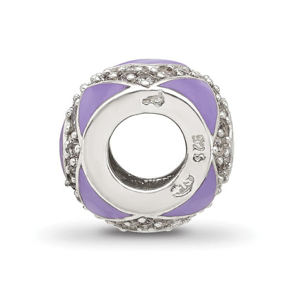 Sterling Silver Reflections Purple and CZ Enameled Design Bead