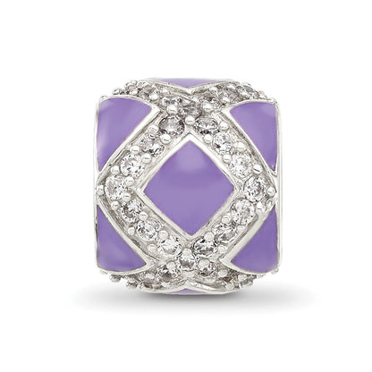 Sterling Silver Reflections Purple and CZ Enameled Design Bead