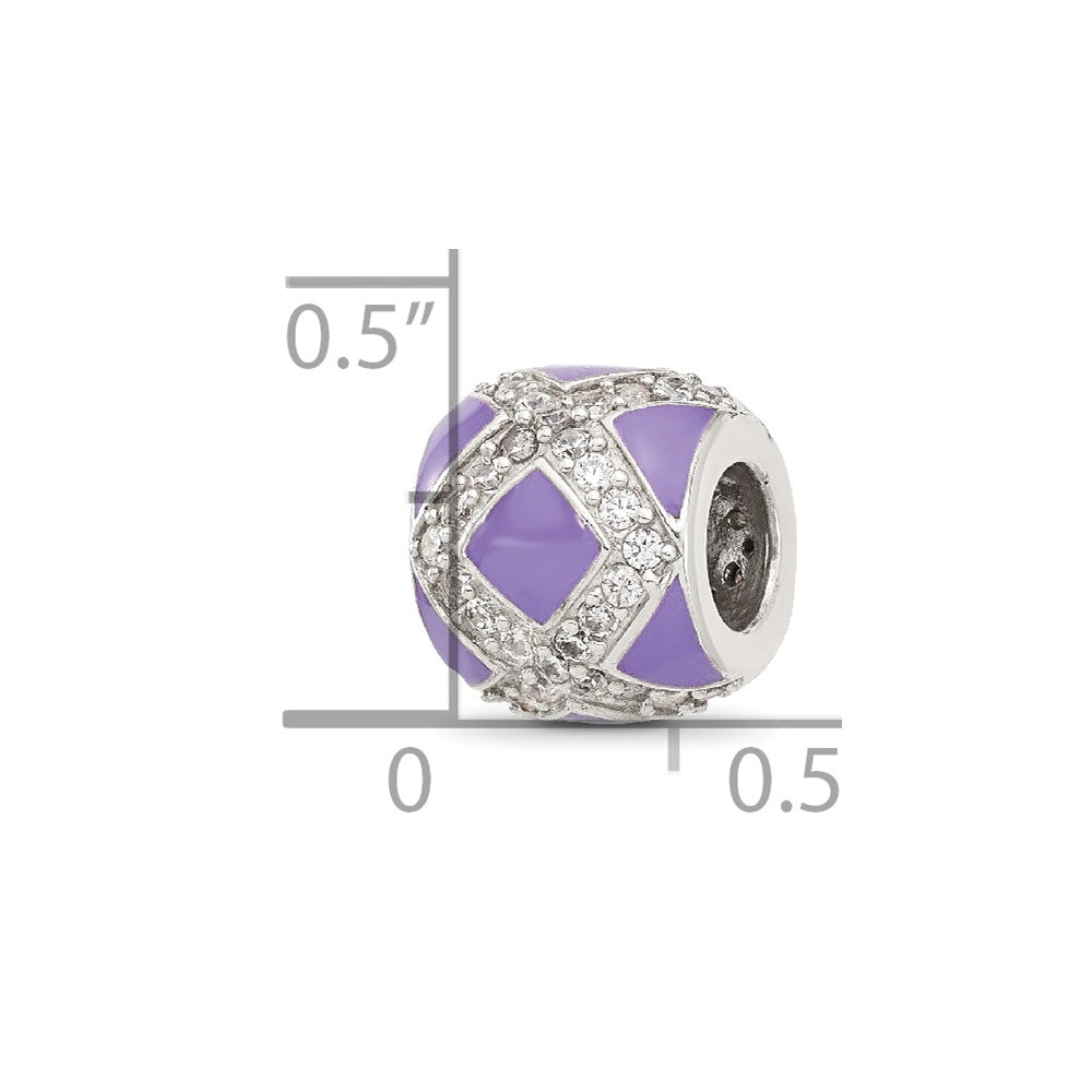 Sterling Silver Reflections Purple and CZ Enameled Design Bead
