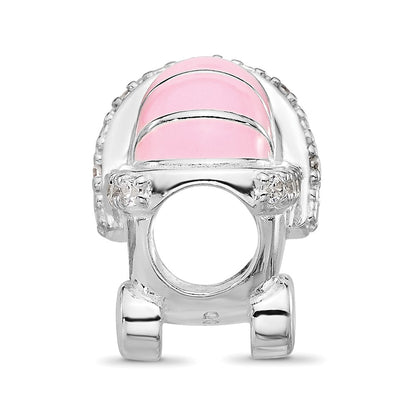 Sterling Silver Reflections Rh-plated Pink Enamel & CZ Stroller Bead