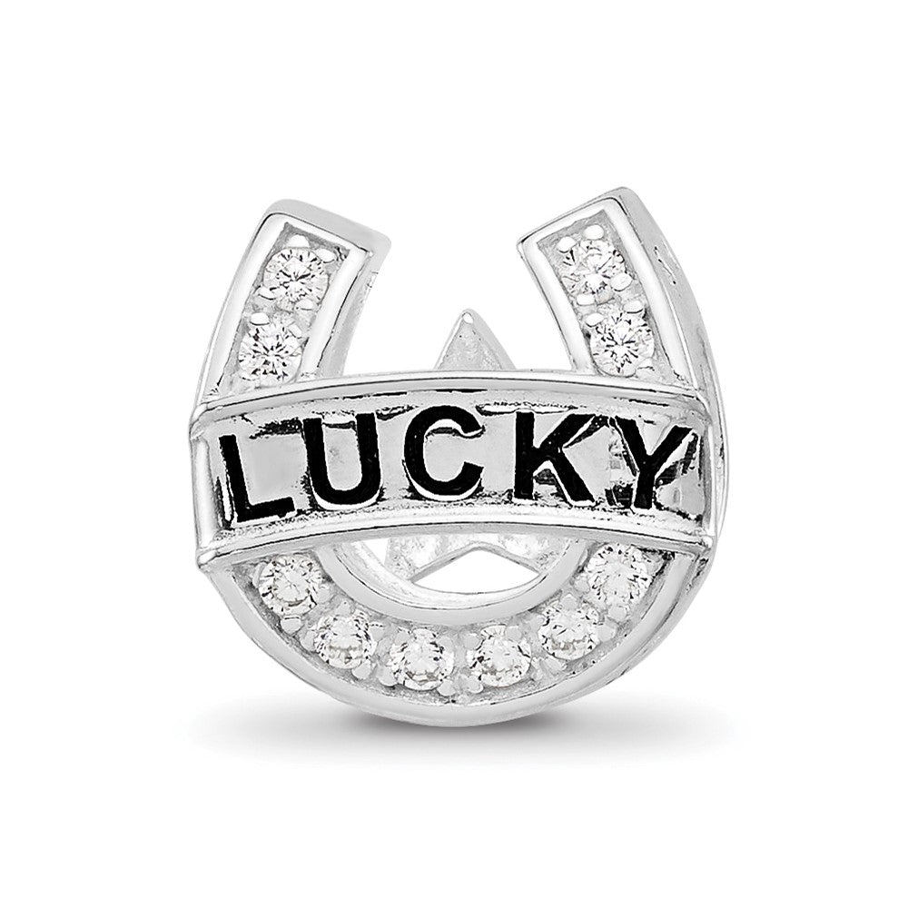 Sterling Silver Reflections Rhodium-plated CZ Lucky Horseshoe Bead