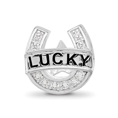 Sterling Silver Reflections Rhodium-plated CZ Lucky Horseshoe Bead