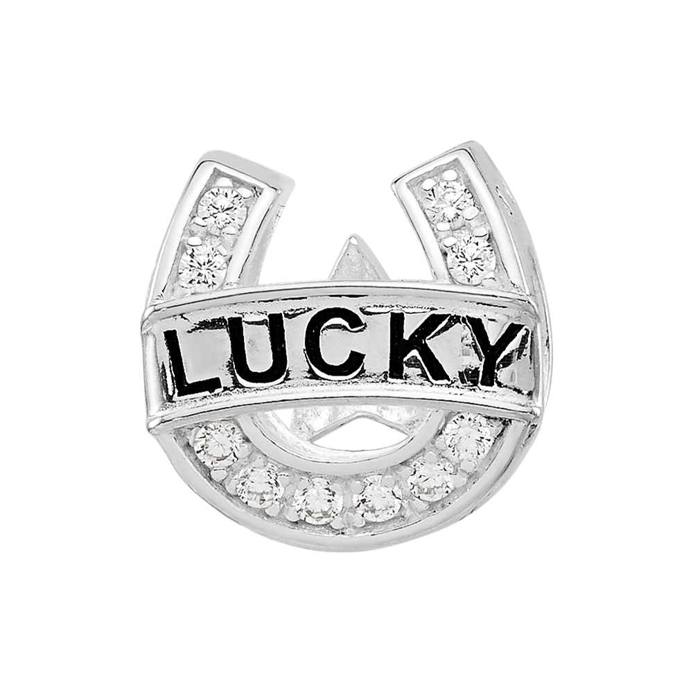 Sterling Silver Reflections Rhodium-plated CZ Lucky Horseshoe Bead