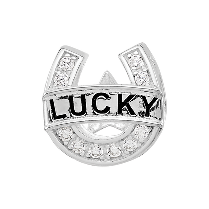 Sterling Silver Reflections Rhodium-plated CZ Lucky Horseshoe Bead