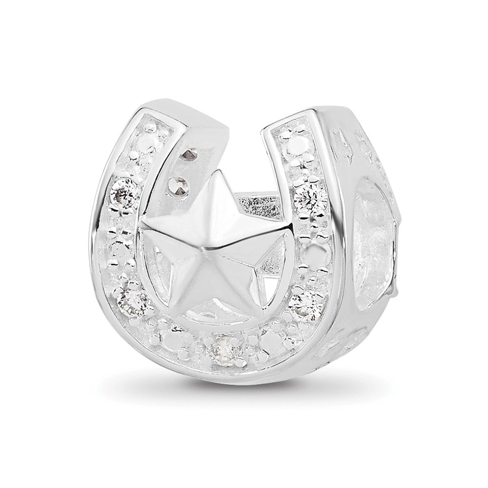 Sterling Silver Reflections Rhodium-plated CZ Lucky Horseshoe Bead