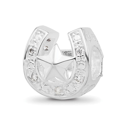 Sterling Silver Reflections Rhodium-plated CZ Lucky Horseshoe Bead