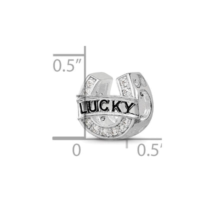 Sterling Silver Reflections Rhodium-plated CZ Lucky Horseshoe Bead