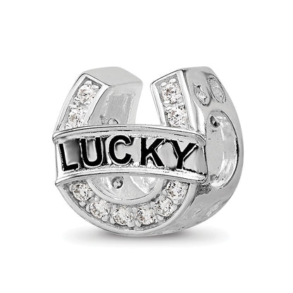 Sterling Silver Reflections Rhodium-plated CZ Lucky Horseshoe Bead