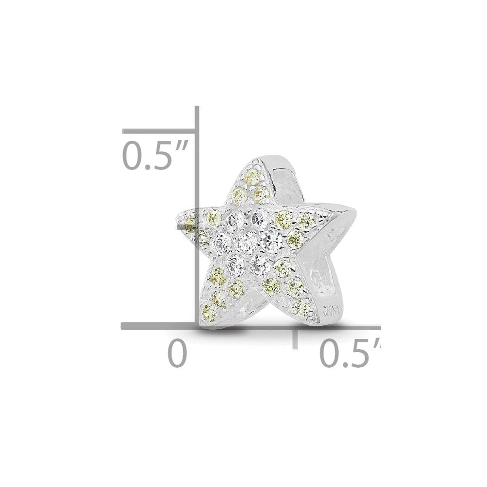 Sterling Silver Reflections Rhodium-plated Yellow & Clear CZ Star Bead