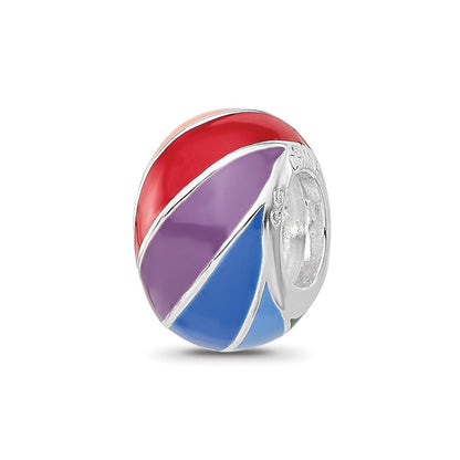 Sterling Silver Reflections RH-plated Rainbow Enamel Round Bead