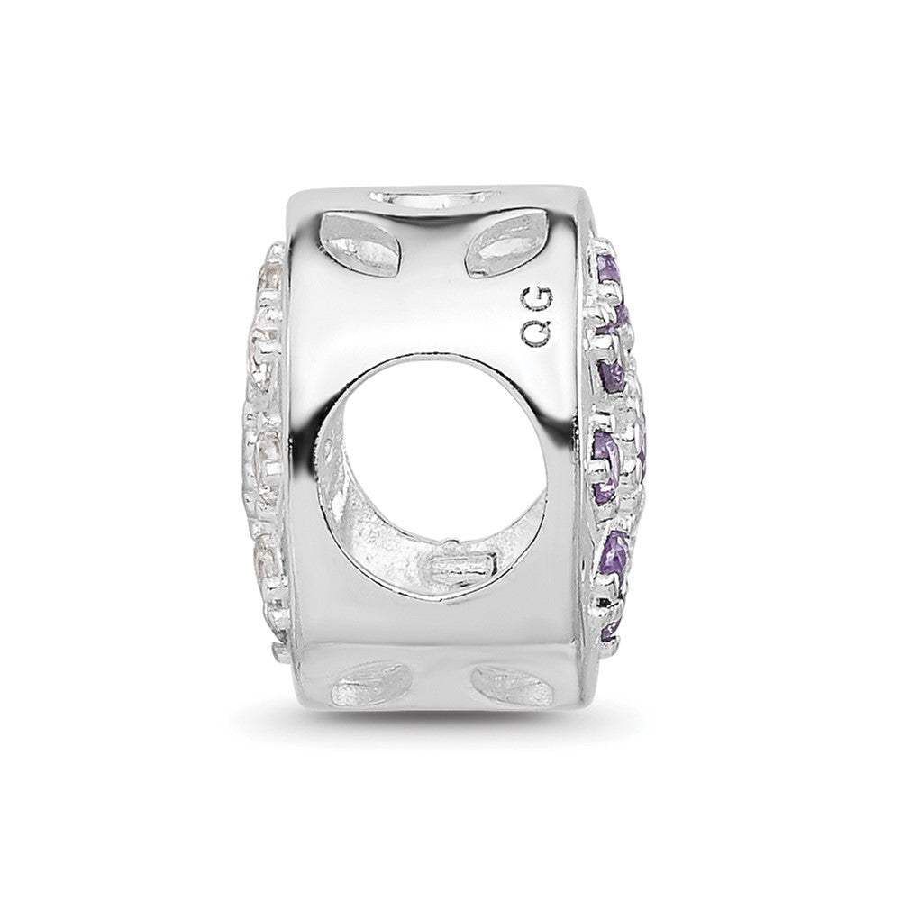 Sterling Silver Reflections Rh-plated Purple/Clear CZ Floral Reverse Bead