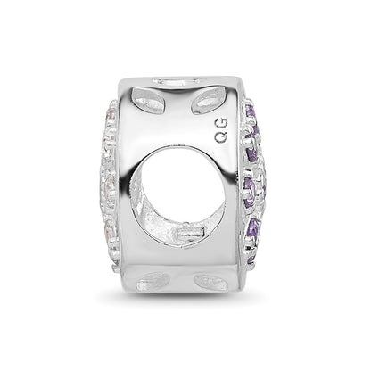 Sterling Silver Reflections Rh-plated Purple/Clear CZ Floral Reverse Bead