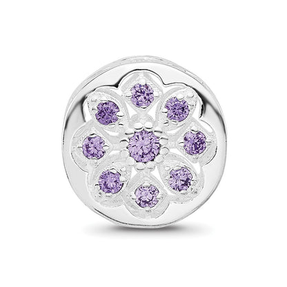 Sterling Silver Reflections Rh-plated Purple/Clear CZ Floral Reverse Bead