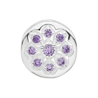 Sterling Silver Reflections Rh-plated Purple/Clear CZ Floral Reverse Bead